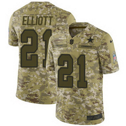 Custom Cowboys #21 Ezekiel Elliott Camo Youth Stitched NFL Limited 2018 Salute to Service Jersey