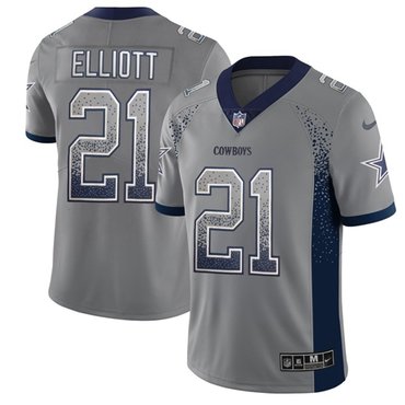 Custom Cowboys #21 Ezekiel Elliott Gray Men’s Stitched NFL Limited Rush Drift Fashion Jersey