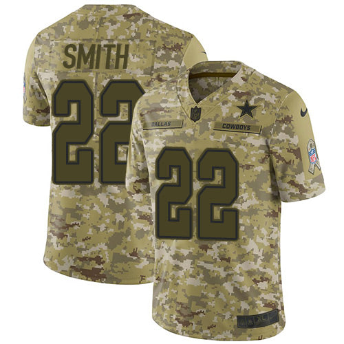 Custom Cowboys #22 Emmitt Smith Camo Youth Stitched NFL Limited 2018 Salute to Service Jersey