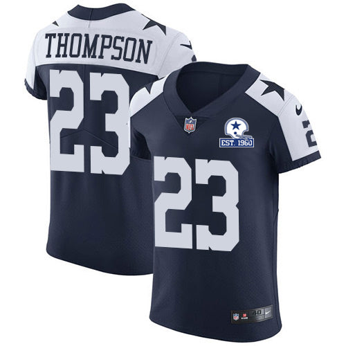 Custom Cowboys #23 Darian Thompson Navy Blue Thanksgiving Men’s Stitched With Established In 1960 Patch NFL Vapor Untouchable Throwback Elite Jersey