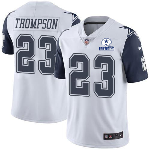Custom Cowboys #23 Darian Thompson White Men’s Stitched With Established In 1960 Patch NFL Limited Rush Jersey