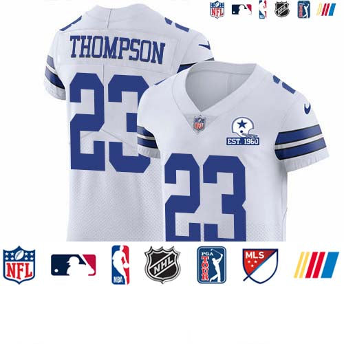 Custom Cowboys #23 Darian Thompson White Men’s Stitched With Established In 1960 Patch NFL New Elite Jersey