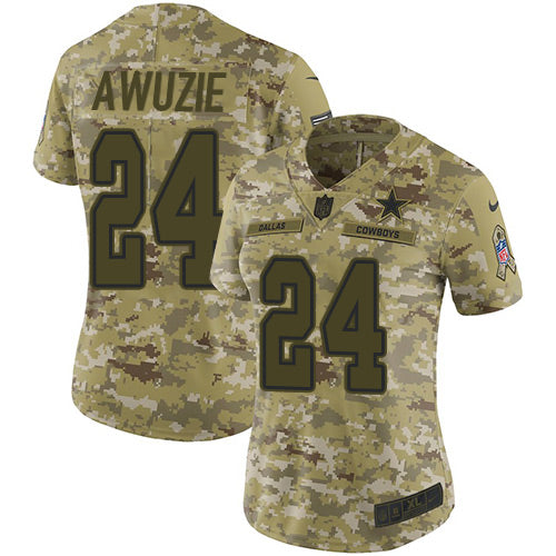 Custom Cowboys #24 Chidobe Awuzie Camo Women’s Stitched NFL Limited 2018 Salute to Service Jersey