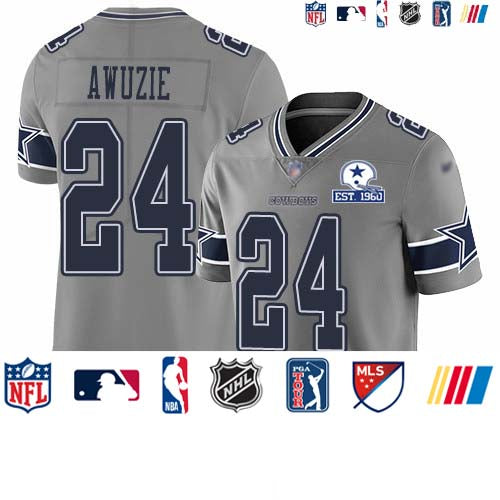 Custom Cowboys #24 Chidobe Awuzie Gray Men’s Stitched With Established In 1960 Patch NFL Limited Inverted Legend Jersey