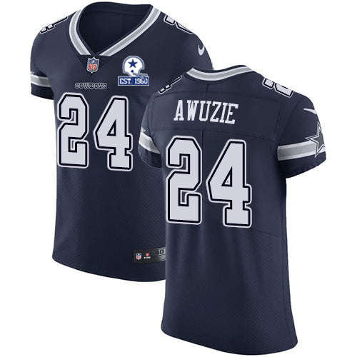 Custom Cowboys #24 Chidobe Awuzie Navy Blue Team Color Men’s Stitched With Established In 1960 Patch NFL Vapor Untouchable Elite Jersey