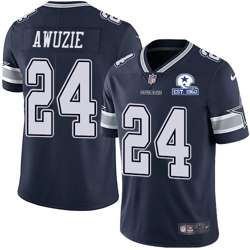Custom Cowboys #24 Chidobe Awuzie Navy Blue Team Color Men’s Stitched With Established In 1960 Patch NFL Vapor Untouchable Limited Jersey