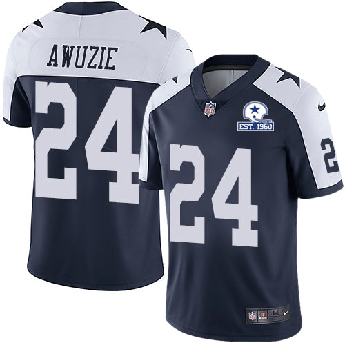 Custom Cowboys #24 Chidobe Awuzie Navy Blue Thanksgiving Men’s Stitched With Established In 1960 Patch NFL Vapor Untouchable Limited Throwback Jersey