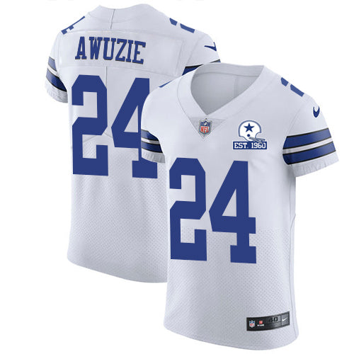 Custom Cowboys #24 Chidobe Awuzie White Men’s Stitched With Established In 1960 Patch NFL New Elite Jersey