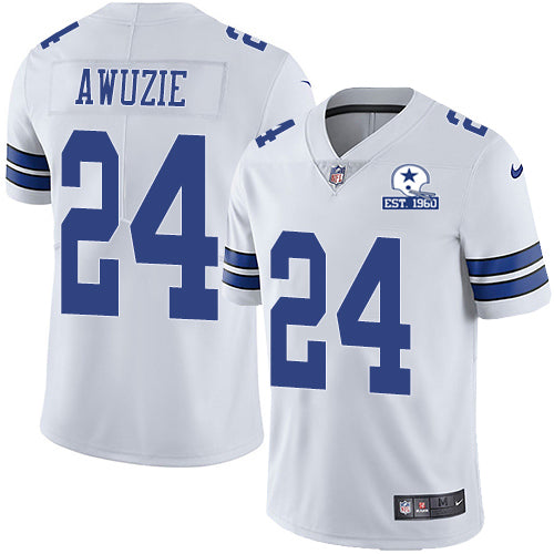 Custom Cowboys #24 Chidobe Awuzie White Men’s Stitched With Established In 1960 Patch NFL Vapor Untouchable Limited Jersey