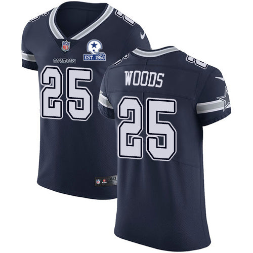 Custom Cowboys #25 Xavier Woods Navy Blue Team Color Men’s Stitched With Established In 1960 Patch NFL Vapor Untouchable Elite Jersey
