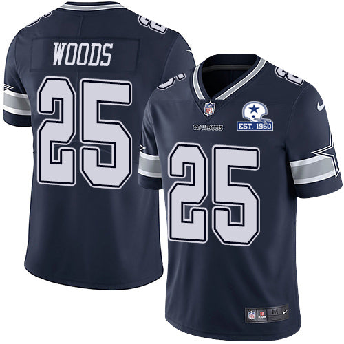 Custom Cowboys #25 Xavier Woods Navy Blue Team Color Men’s Stitched With Established In 1960 Patch NFL Vapor Untouchable Limited Jersey