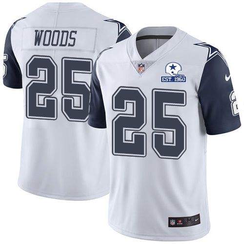 Custom Cowboys #25 Xavier Woods White Men’s Stitched With Established In 1960 Patch NFL Limited Rush Jersey