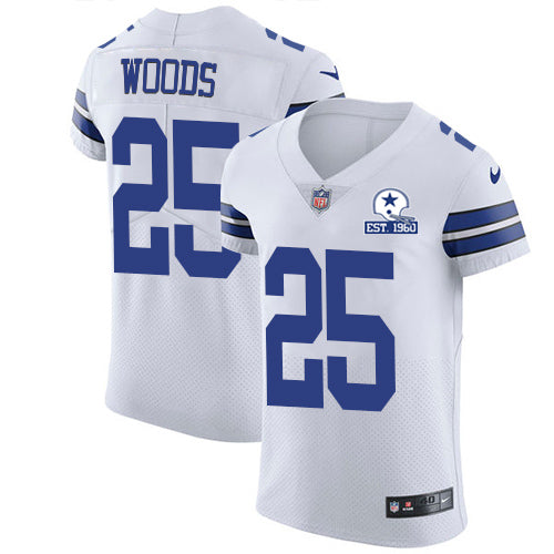 Custom Cowboys #25 Xavier Woods White Men’s Stitched With Established In 1960 Patch NFL New Elite Jersey