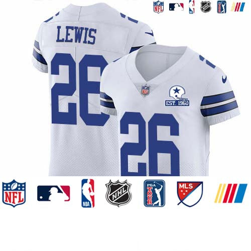 Custom Cowboys #26 Jourdan Lewis White Men’s Stitched With Established In 1960 Patch NFL New Elite Jersey