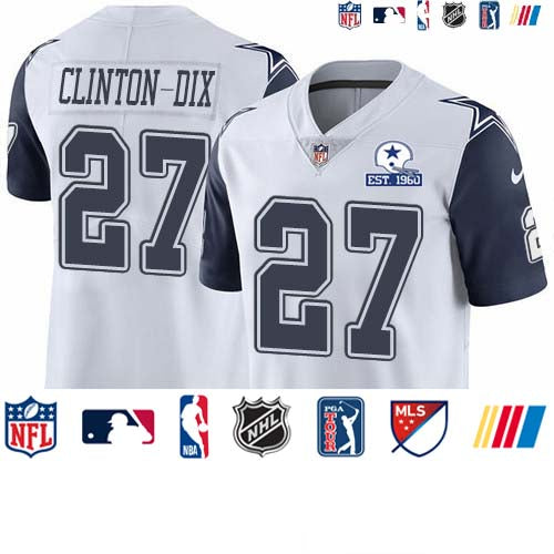 Custom Cowboys #27 Ha Ha Clinton-Dix White Men’s Stitched With Established In 1960 Patch NFL Limited Rush Jersey