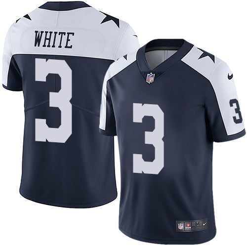 Custom Cowboys #3 Mike White Navy Blue Thanksgiving Men’s Stitched NFL Vapor Untouchable Limited Throwback Jersey