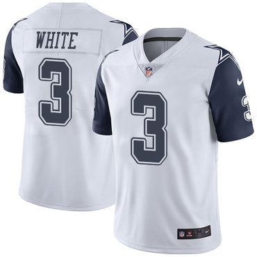 Custom Cowboys #3 Mike White White Men’s Stitched NFL Limited Rush Jersey