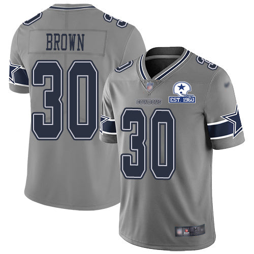 Custom Cowboys #30 Anthony Brown Gray Men’s Stitched With Established In 1960 Patch NFL Limited Inverted Legend Jersey