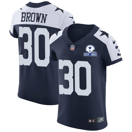Custom Cowboys #30 Anthony Brown Navy Blue Thanksgiving Men’s Stitched With Established In 1960 Patch NFL Vapor Untouchable Throwback Elite Jersey