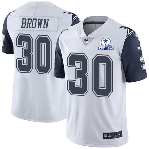 Custom Cowboys #30 Anthony Brown White Men’s Stitched With Established In 1960 Patch NFL Limited Rush Jersey