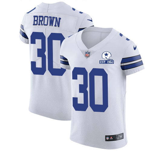 Custom Cowboys #30 Anthony Brown White Men’s Stitched With Established In 1960 Patch NFL New Elite Jersey