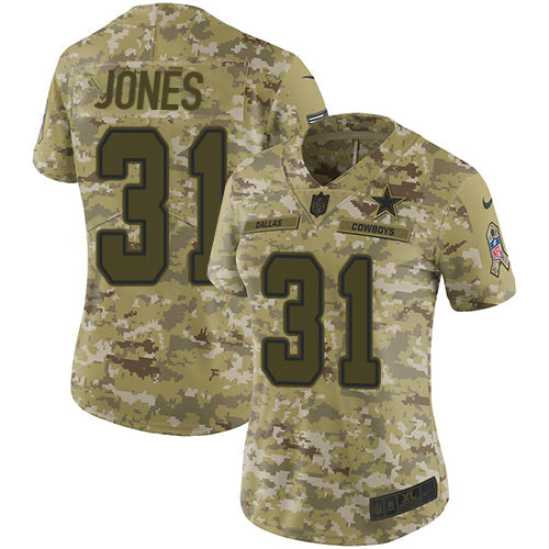 Custom Cowboys #31 Byron Jones Camo Women’s Stitched NFL Limited 2018 Salute to Service Jersey