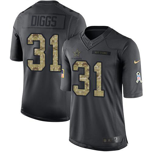 Custom Cowboys #31 Trevon Diggs Black Men’s Stitched NFL Limited 2016 Salute to Service Jersey