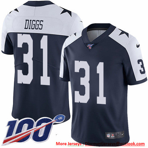 Custom Cowboys #31 Trevon Diggs Navy Blue Thanksgiving Men’s Stitched NFL 100th Season Vapor Throwback Limited Jersey