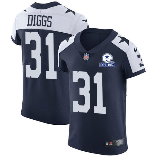 Custom Cowboys #31 Trevon Diggs Navy Blue Thanksgiving Men’s Stitched With Established In 1960 Patch NFL Vapor Untouchable Throwback Elite Jersey