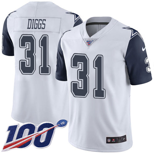 Custom Cowboys #31 Trevon Diggs White Men’s Stitched NFL Limited Rush 100th Season Jersey