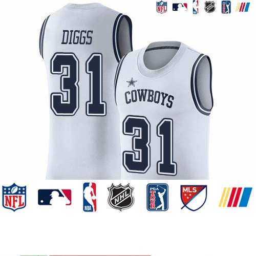 Custom Cowboys #31 Trevon Diggs White Men’s Stitched NFL Limited Rush Tank Top Jersey