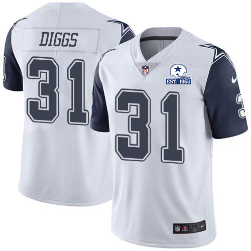 Custom Cowboys #31 Trevon Diggs White Men’s Stitched With Established In 1960 Patch NFL Limited Rush Jersey
