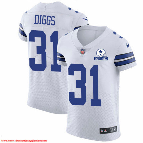 Custom Cowboys #31 Trevon Diggs White Men’s Stitched With Established In 1960 Patch NFL New Elite Jersey