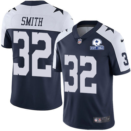 Custom Cowboys #32 Saivion Smith Navy Blue Thanksgiving Men’s Stitched With Established In 1960 Patch NFL Vapor Untouchable Limited Throwback Jersey