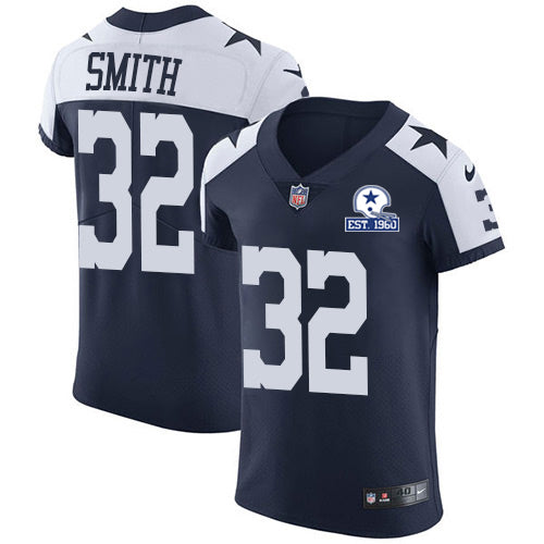 Custom Cowboys #32 Saivion Smith Navy Blue Thanksgiving Men’s Stitched With Established In 1960 Patch NFL Vapor Untouchable Throwback Elite Jersey