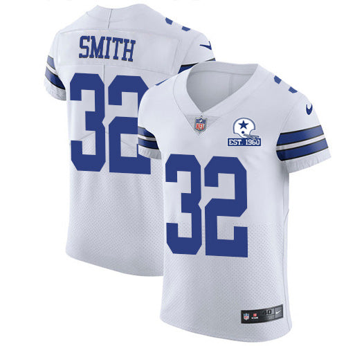 Custom Cowboys #32 Saivion Smith White Men’s Stitched With Established In 1960 Patch NFL New Elite Jersey