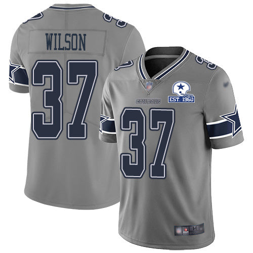 Custom Cowboys #37 Donovan Wilson Gray Men’s Stitched With Established In 1960 Patch NFL Limited Inverted Legend Jersey