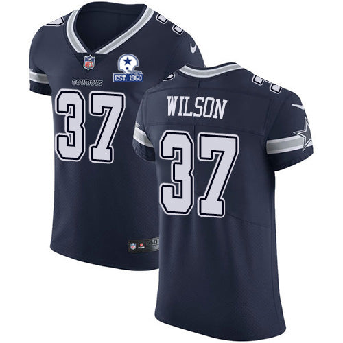 Custom Cowboys #37 Donovan Wilson Navy Blue Team Color Men’s Stitched With Established In 1960 Patch NFL Vapor Untouchable Elite Jersey