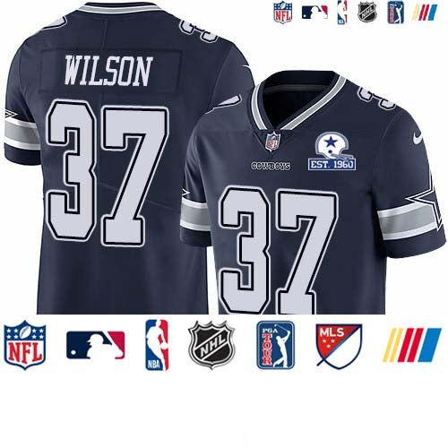 Custom Cowboys #37 Donovan Wilson Navy Blue Team Color Men’s Stitched With Established In 1960 Patch NFL Vapor Untouchable Limited Jersey