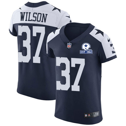 Custom Cowboys #37 Donovan Wilson Navy Blue Thanksgiving Men’s Stitched With Established In 1960 Patch NFL Vapor Untouchable Throwback Elite Jersey