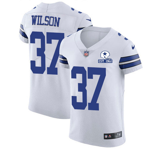 Custom Cowboys #37 Donovan Wilson White Men’s Stitched With Established In 1960 Patch NFL New Elite Jersey