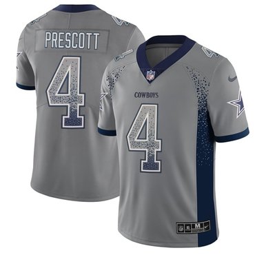 Custom Cowboys #4 Dak Prescott Gray Men’s Stitched NFL Limited Rush Drift Fashion Jersey