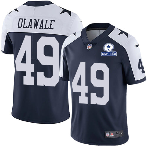Custom Cowboys #49 Jamize Olawale Navy Blue Thanksgiving Men’s Stitched With Established In 1960 Patch NFL Vapor Untouchable Limited Throwback Jersey