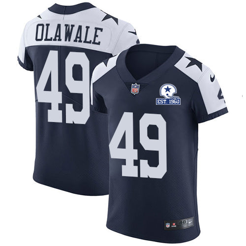 Custom Cowboys #49 Jamize Olawale Navy Blue Thanksgiving Men’s Stitched With Established In 1960 Patch NFL Vapor Untouchable Throwback Elite Jersey