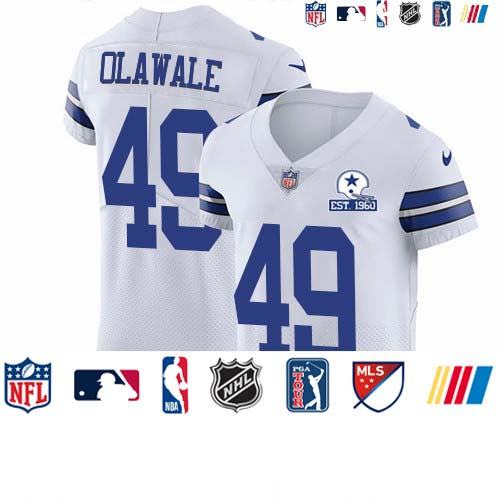 Custom Cowboys #49 Jamize Olawale White Men’s Stitched With Established In 1960 Patch NFL New Elite Jersey