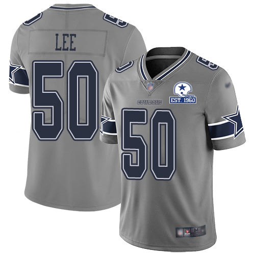 Custom Cowboys #50 Sean Lee Gray Men’s Stitched With Established In 1960 Patch NFL Limited Inverted Legend Jersey