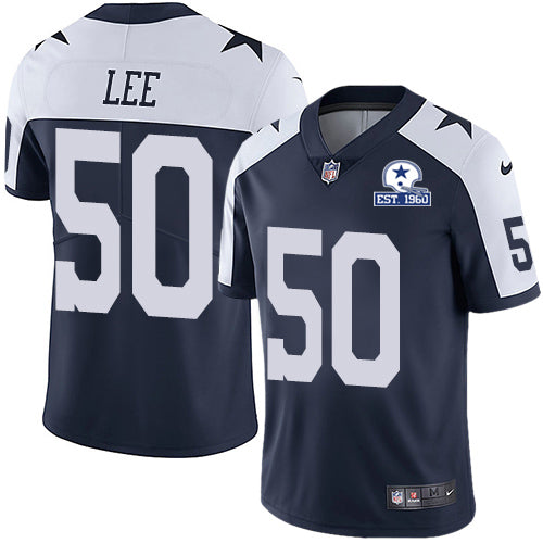Custom Cowboys #50 Sean Lee Navy Blue Thanksgiving Men’s Stitched With Established In 1960 Patch NFL Vapor Untouchable Limited Throwback Jersey