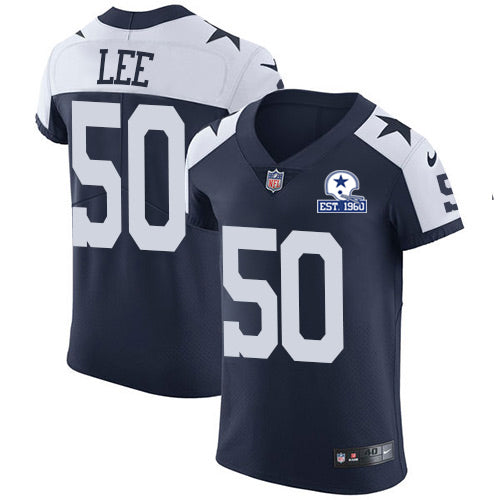 Custom Cowboys #50 Sean Lee Navy Blue Thanksgiving Men’s Stitched With Established In 1960 Patch NFL Vapor Untouchable Throwback Elite Jersey