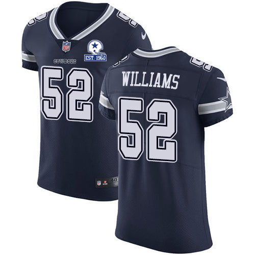 Custom Cowboys #52 Connor Williams Navy Blue Team Color Men’s Stitched With Established In 1960 Patch NFL Vapor Untouchable Elite Jersey