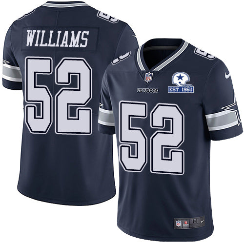 Custom Cowboys #52 Connor Williams Navy Blue Team Color Men’s Stitched With Established In 1960 Patch NFL Vapor Untouchable Limited Jersey